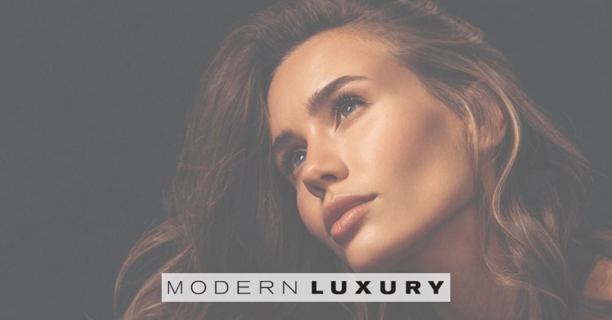 Female model with Modern Luxury logo