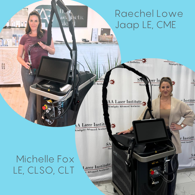 headshot of Michelle Fox, LE, CLSO, CLT, and Raechel Lowe Jaap, LE, CME