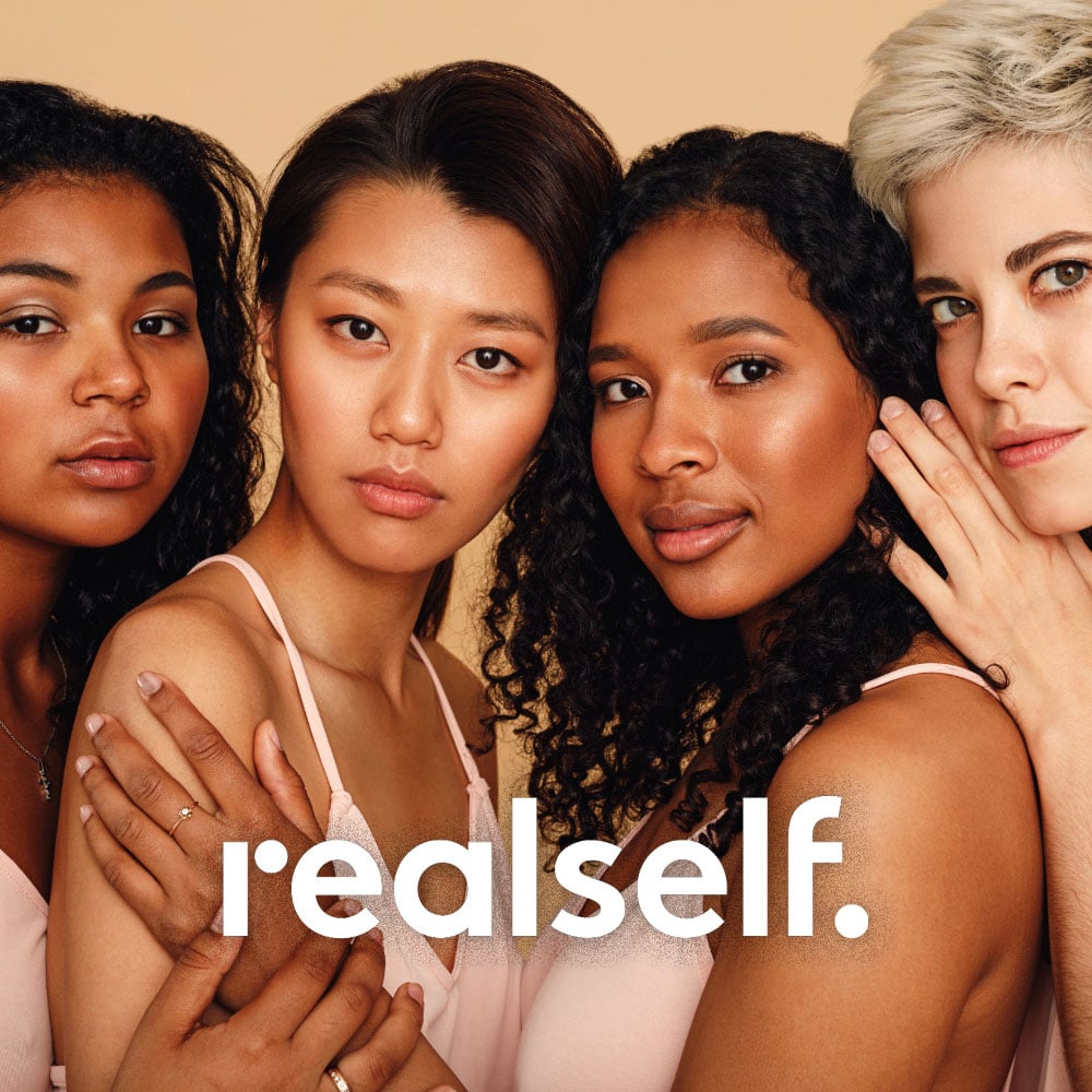 diverse woman posing and realself logo